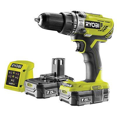 Ryobi R18PD3-215GZ 18 V ONE+ Cordless Combi Drill Starter Kit.