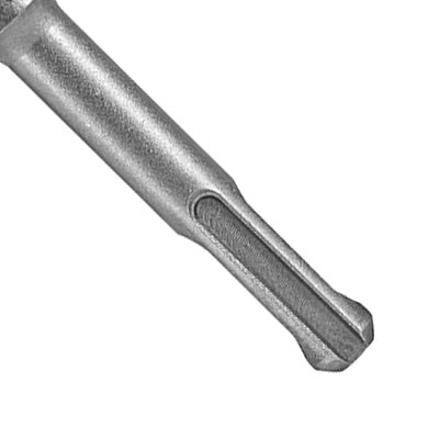 Close-up of a SDS Plus bit with a 10 mm shank.